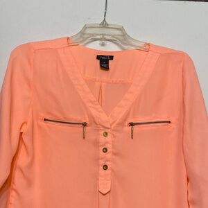 Rue21 Women's Coral Blouse with Gold Zipper Details